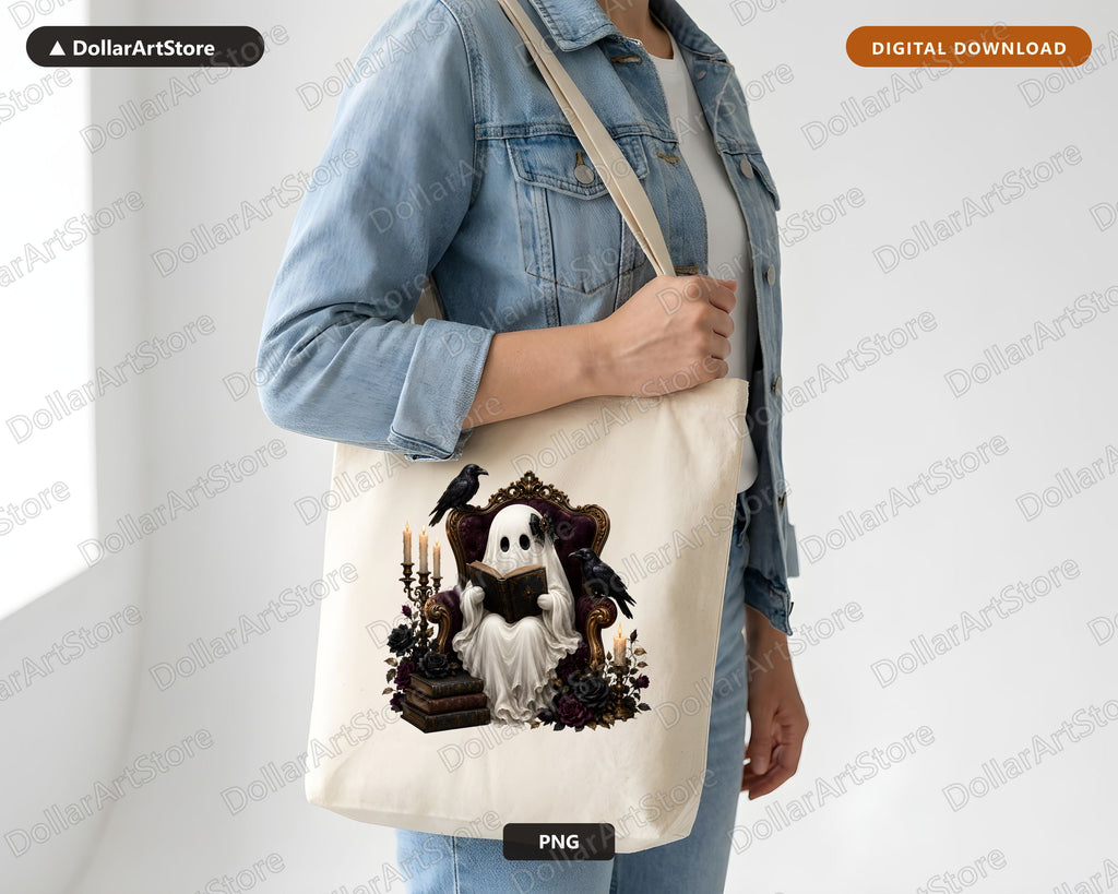 Bookish Ghost PNG, Dark Academia Sublimation Design, Halloween Shirt Design Digital Download