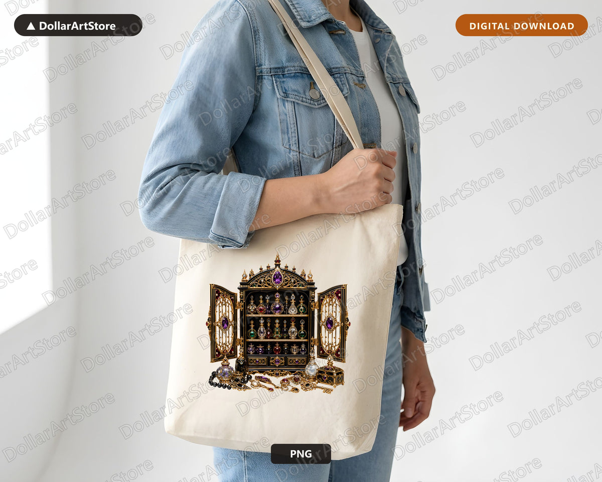 Gothic Luxury Jewelry Cabinet PNG, Dark Academia Design, Sublimation Print