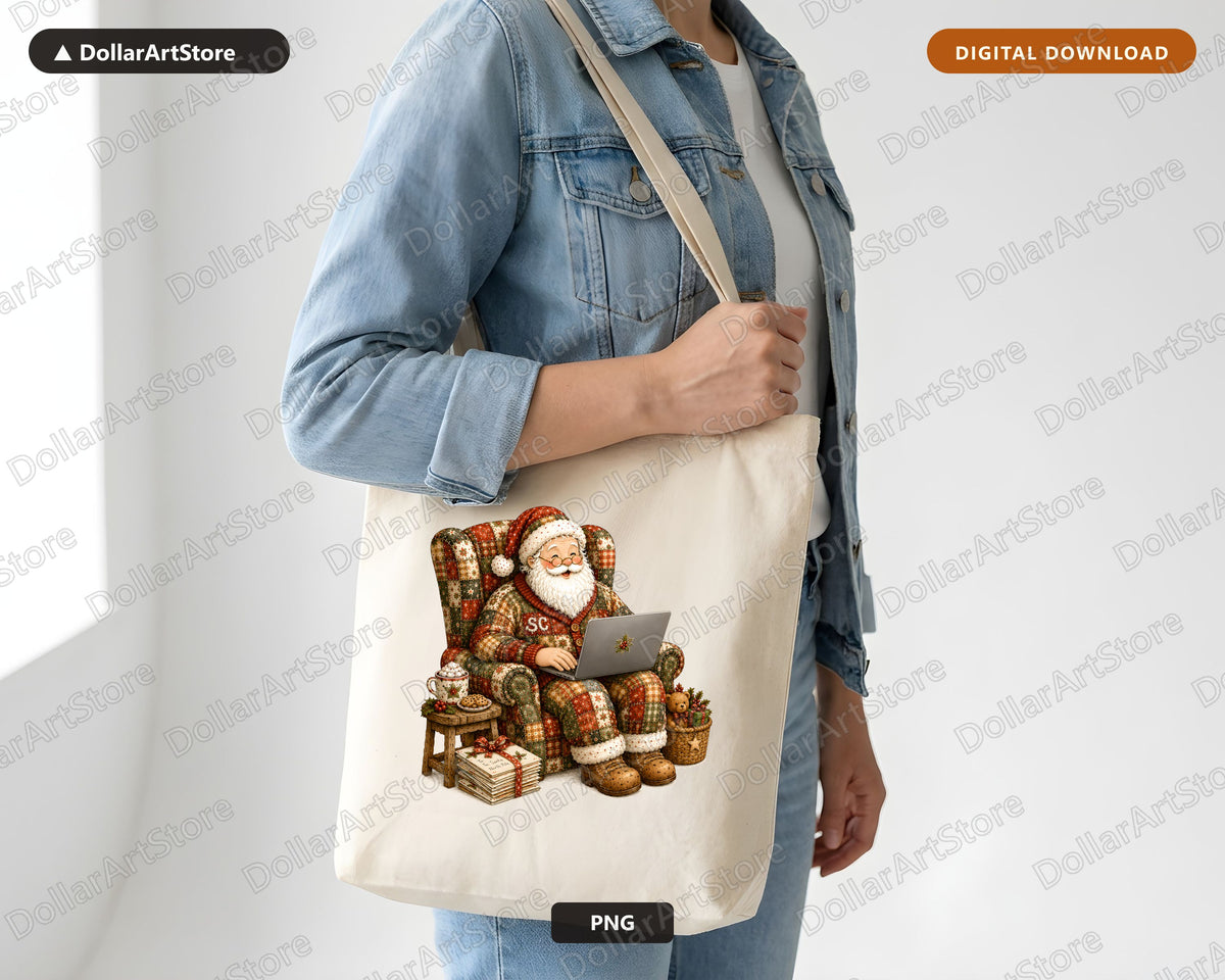 Santa Patchwork PNG, Sublimation Design, Christmas Shirt Design Digital Download