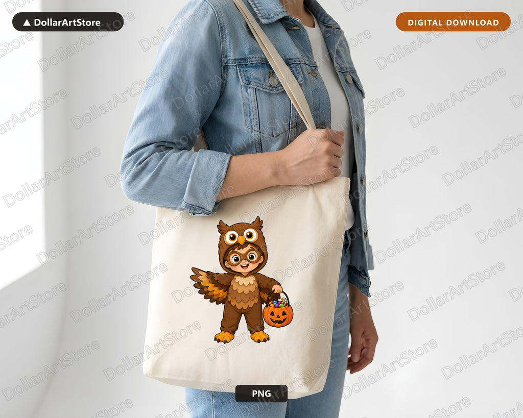 Cute Owl Halloween Costume Kid PNG, Sublimation Design Digital Download