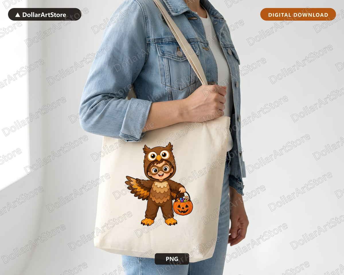 Cute Owl Halloween Costume Kid PNG, Sublimation Design Digital Download