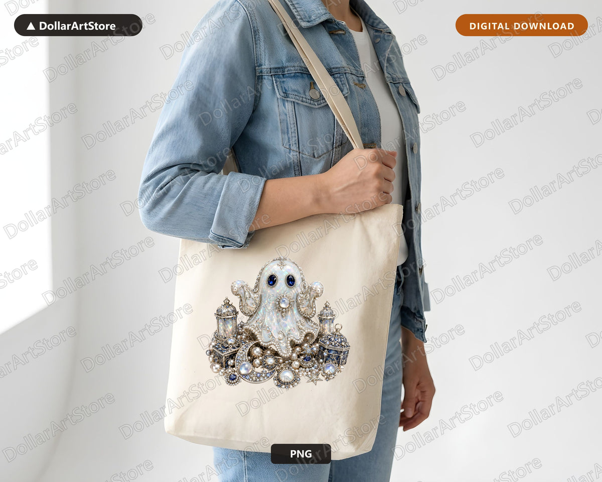 Gothic Jeweled Ghost PNG, Sublimation Design, Halloween Shirt Design Digital Download