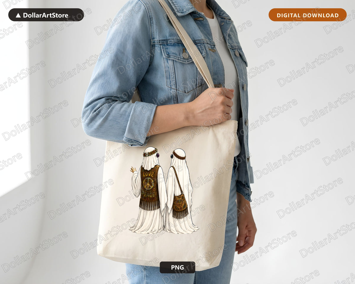 Boho Ghost Hippie PNG, Love Peace Design, Sublimation Shirt Download
