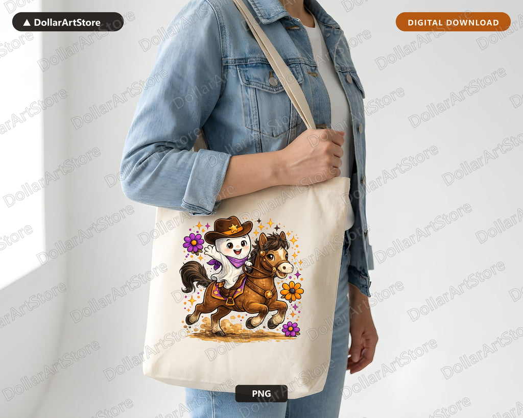 Cute Ghost Cowboy PNG, Sublimation Design, Halloween Shirt Design Digital Download