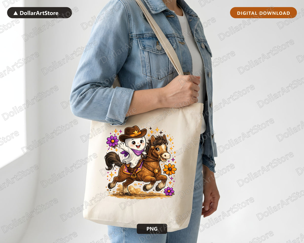 Cute Ghost Cowboy PNG, Sublimation Design, Halloween Shirt Design Digital Download
