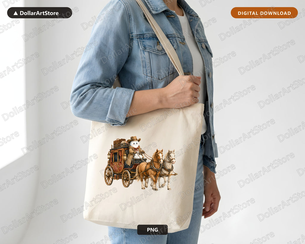 Western Ghost Cowboy PNG, Stagecoach Design, Sublimation Digital Download