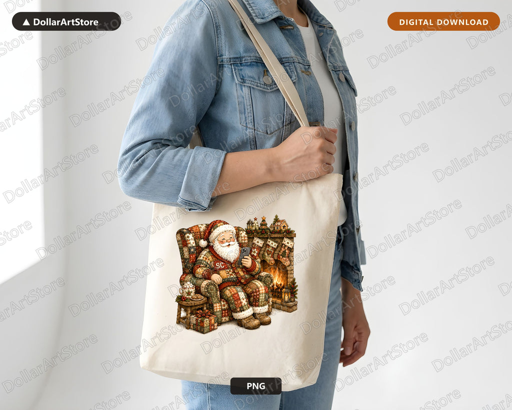 Santa Patchwork PNG, Sublimation Design, Christmas Shirt Digital Download