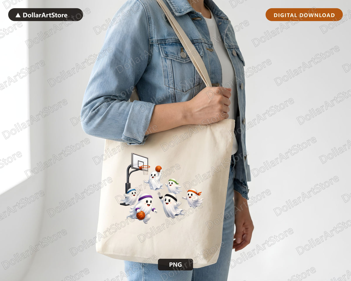 Cute Basketball Ghosts PNG, Sublimation Design, Halloween Sports Shirt Design