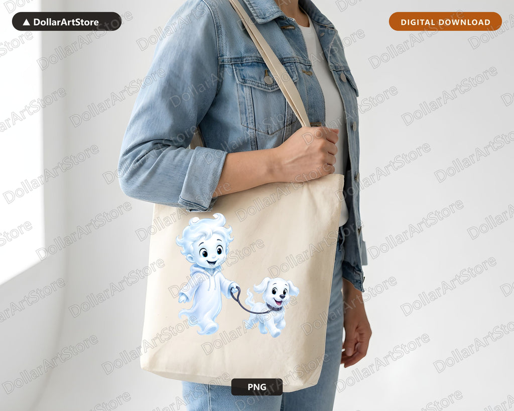 Cute Halloween Ghost PNG, Friendly Ghost with Dog Sublimation Design