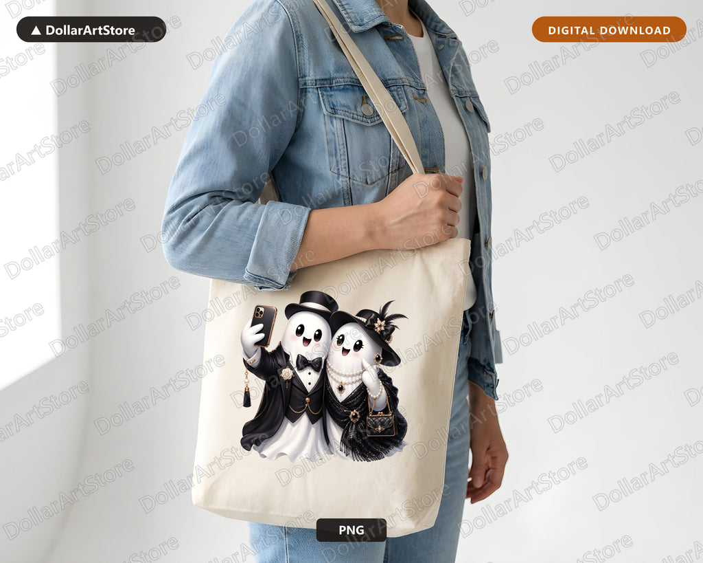 Cute Halloween Ghost PNG, Elegant Fashion Sublimation Design, Shirt & Tumbler Digital Download