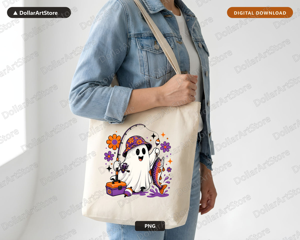 Cute Halloween Ghost PNG, Fishing Sublimation Design, Shirt Design Digital Download