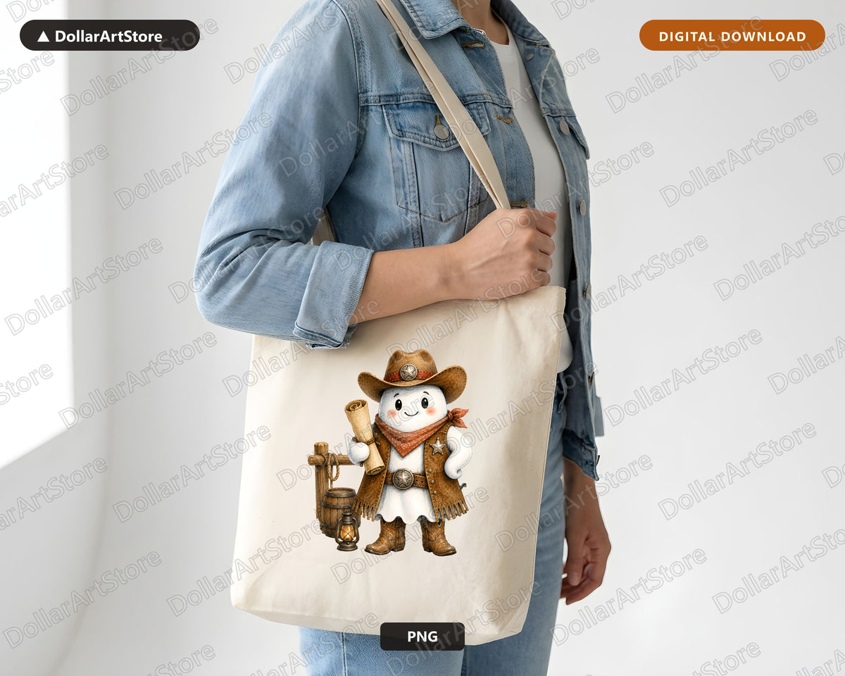 Western Cowboy Ghost PNG, Sublimation Design, Cute Western Shirt Design Digital Download