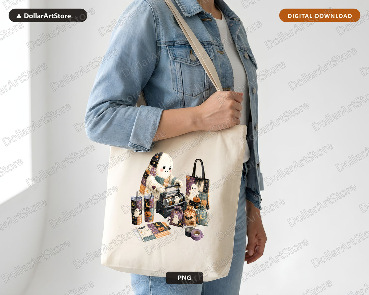 Crafting Ghost PNG Sublimation Design, Halloween Tumbler & Shirt Design