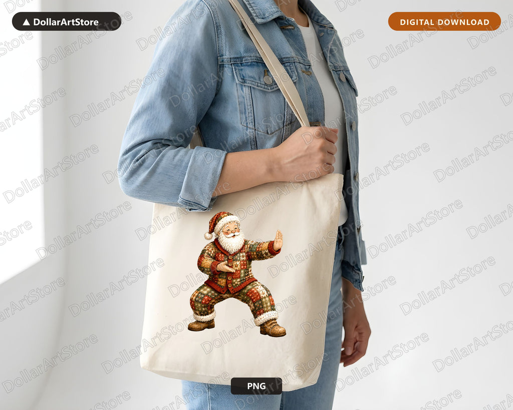 Patchwork Santa PNG Sublimation Design, Christmas Shirt Print Download