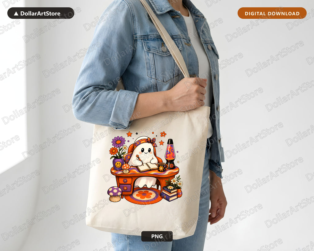 Bookish Ghost PNG, Sublimation Design, Cute Reading Art Digital Download