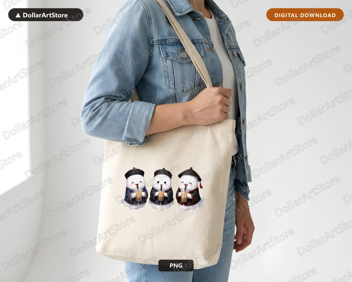 Cute Halloween Ghost PNG Sublimation Design, Boba Tea Shirt Design Digital Download