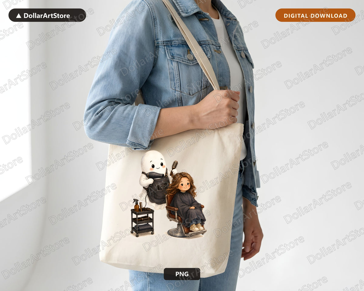 Cute Ghost Hairstylist PNG, Sublimation Design, Shirt Design Digital Download