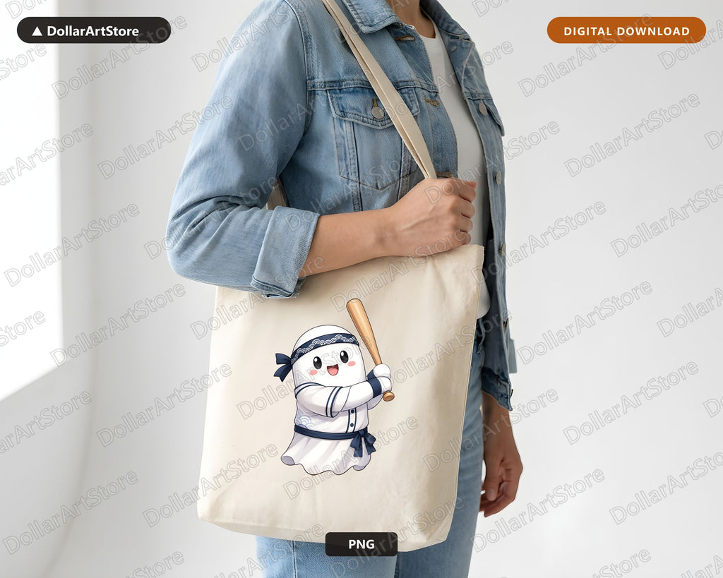 Cute Baseball Ghost PNG, Sublimation Design, Halloween Shirt Design