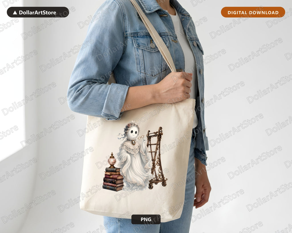 Bookish Ghost PNG, Victorian Steampunk Design, Sublimation Shirt Design Digital Download