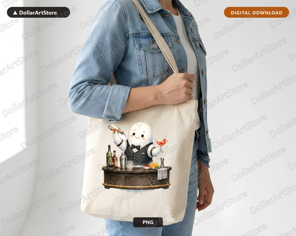 Cute Bartender Ghost PNG, Sublimation Design, Digital Download