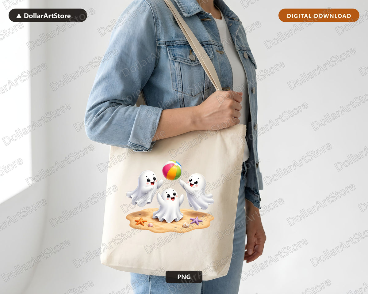 Cute Beach Ghosts PNG, Sublimation Design, Halloween Shirt Design Digital Download