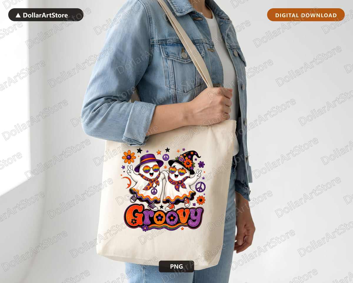 Groovy Halloween Ghost PNG, Sublimation Design, Shirt Design Digital Download