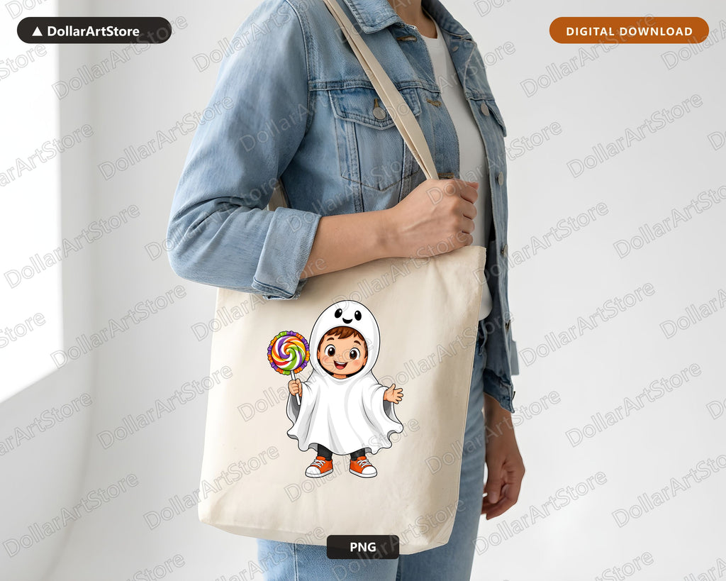 Cute Ghost Costume Kid PNG, Halloween Sublimation Design, Shirt Design Digital Download