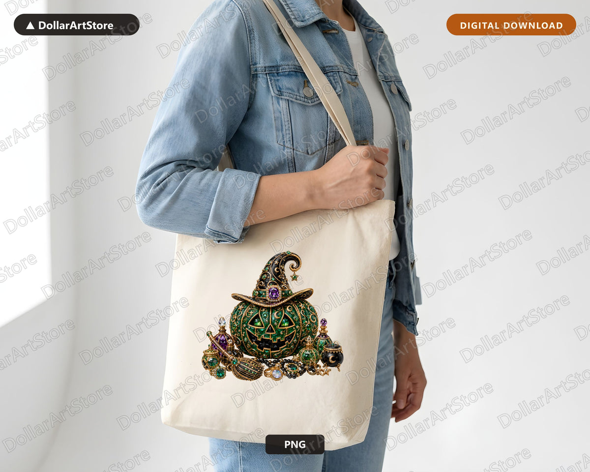 Luxury Witch Hat Pumpkin PNG, Gothic Halloween Design, Sublimation Print