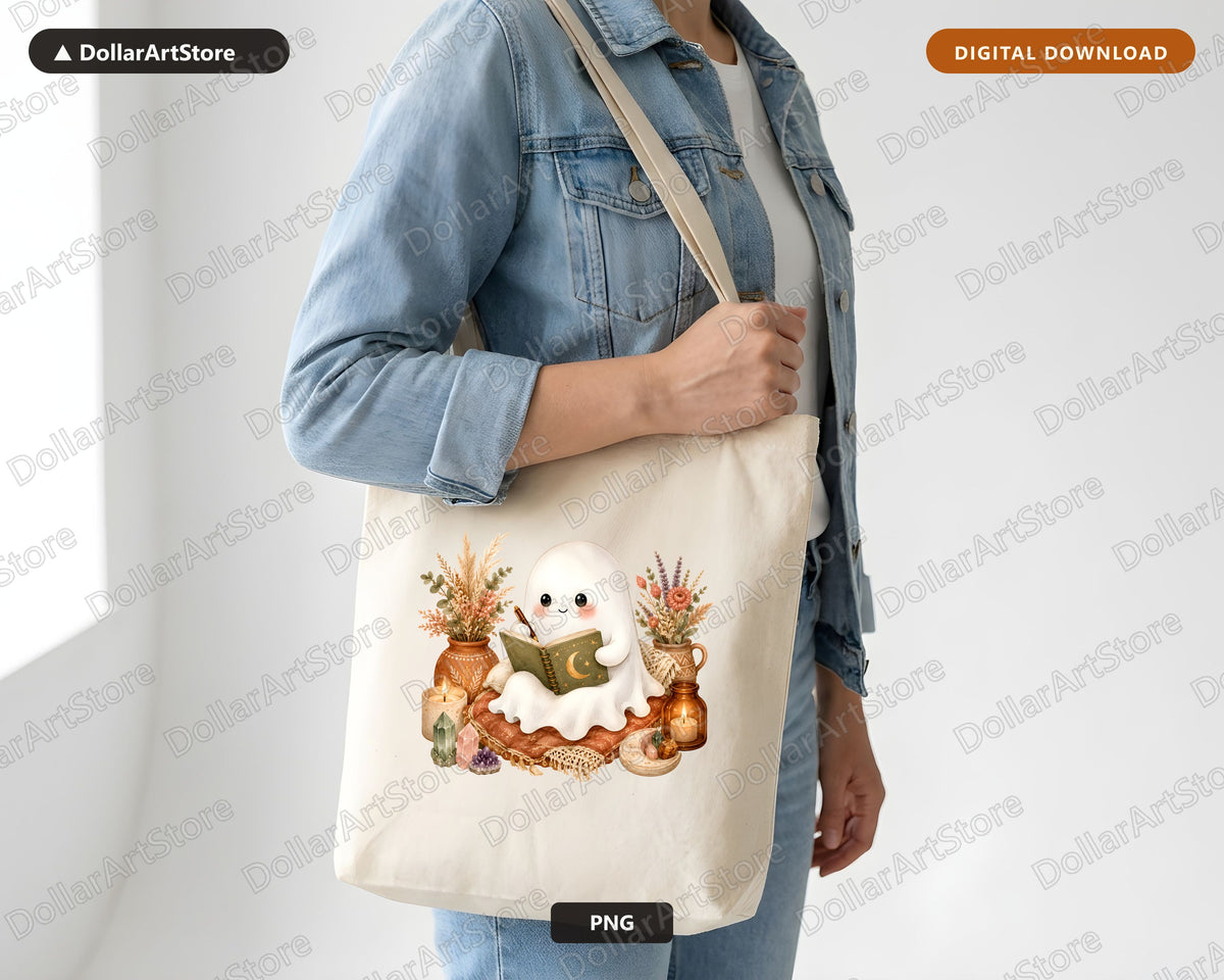 Bookish Ghost PNG Sublimation Design, Autumn Shirt Design Digital Download