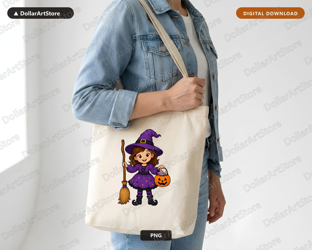 Cute Witch Kid PNG, Halloween Costume Design, Sublimation Shirt Download