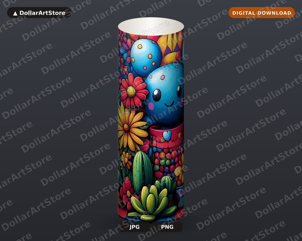 Kawaii Flower Tumbler Wrap PNG, 20 oz Skinny Tumbler Sublimation Design