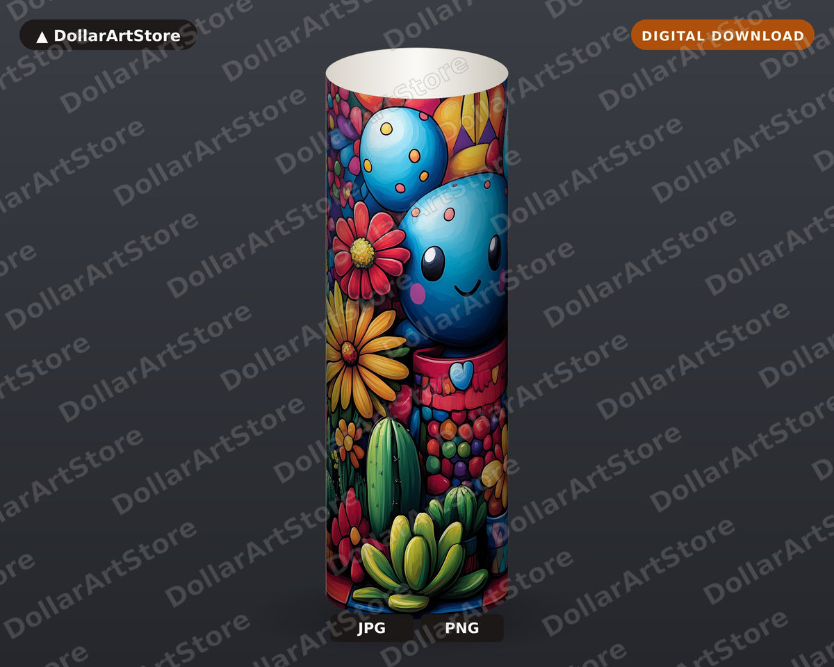 Kawaii Flower Tumbler Wrap PNG, 20 oz Skinny Tumbler Sublimation Design