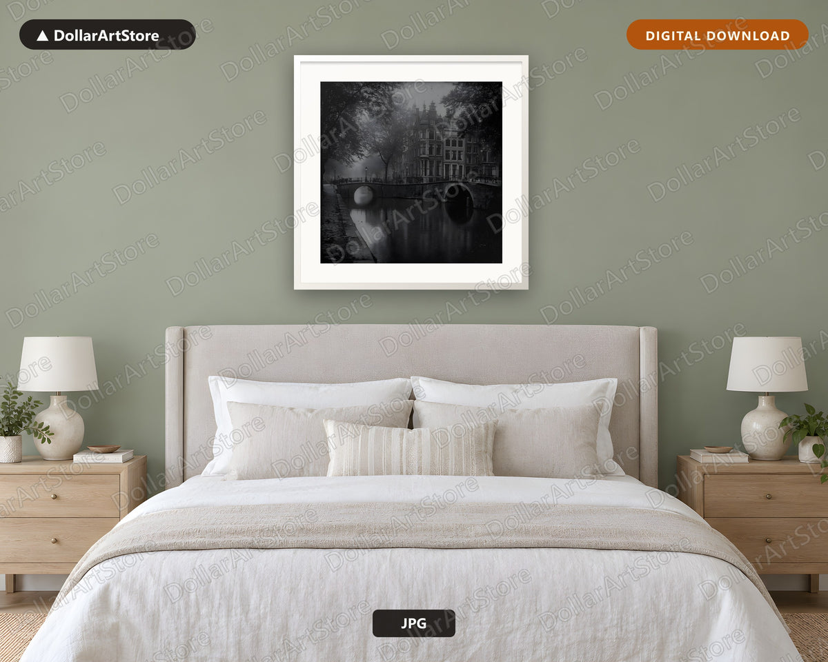 Amsterdam Canal Bridge Black & White Printable Wall Art