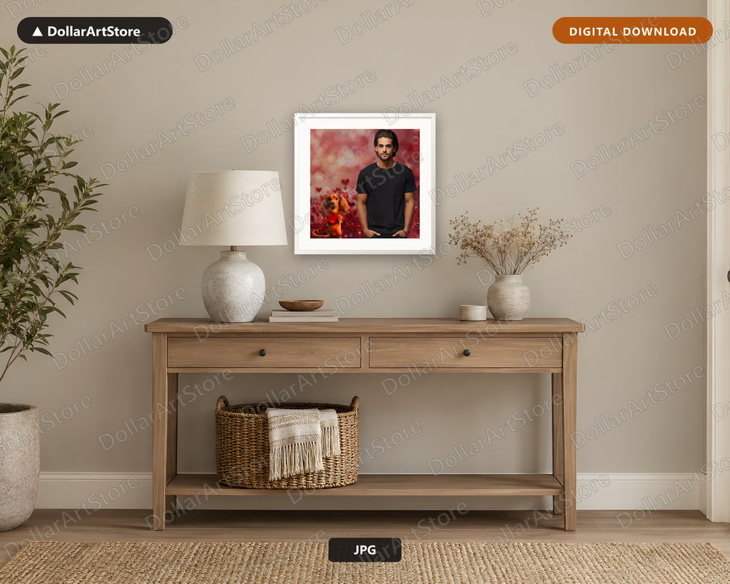 Man and Dog Love Portrait Printable Wall Art Digital Download