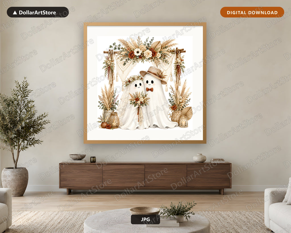 Boho Ghost Wedding Scene Printable Wall Art Digital Download