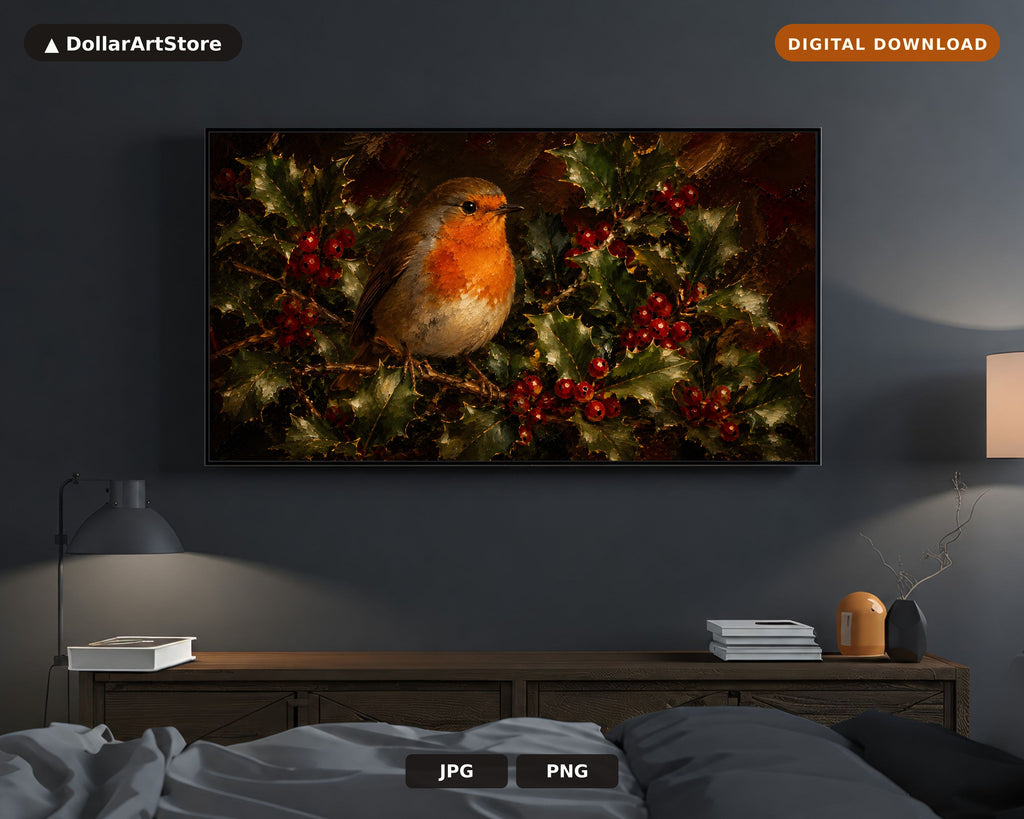 Cozy Robin Frame TV Art, Samsung Frame TV Digital Download, 4K Textured Holiday Screensaver