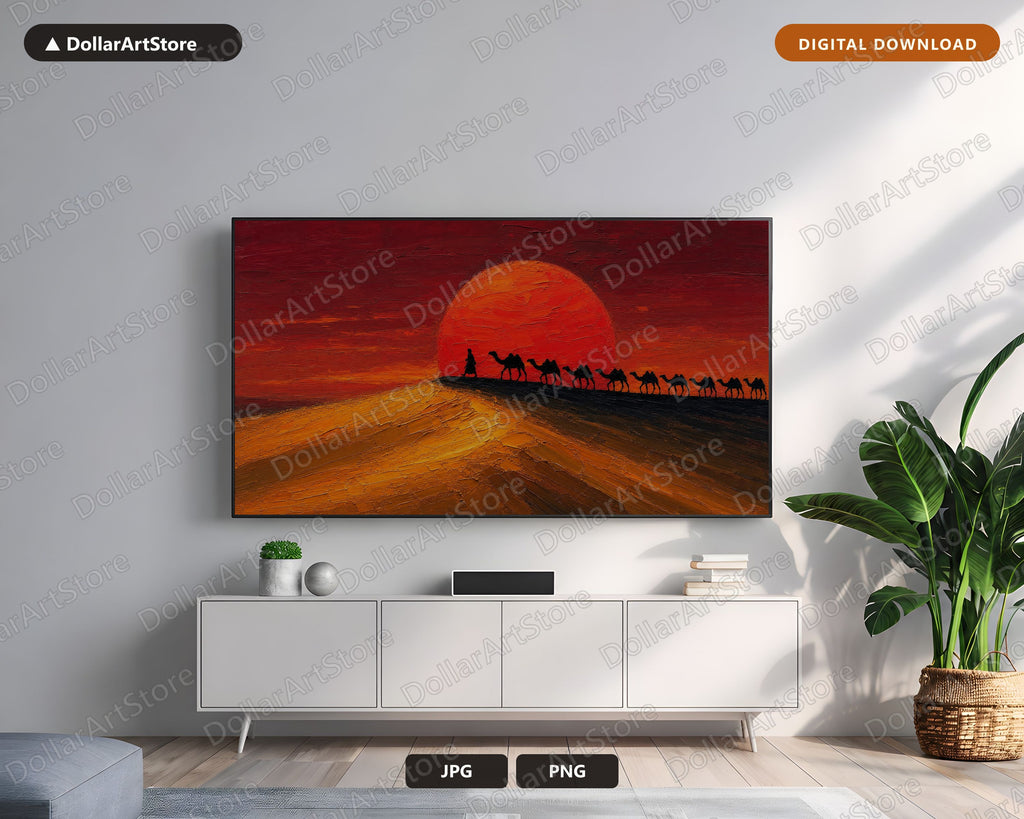 Cozy Desert Caravan Frame TV Art, Samsung Frame TV Digital Download, 4K Textured Landscape
