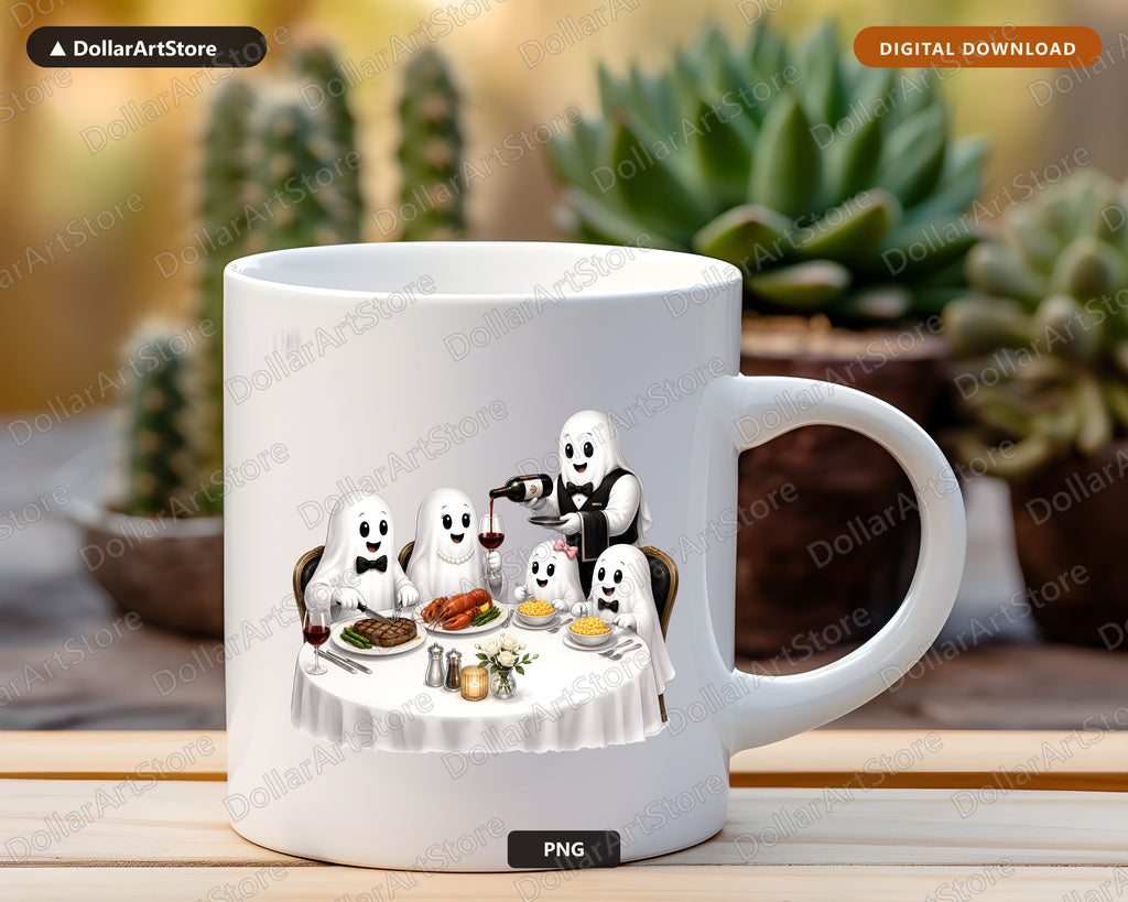 Cute Ghost Dinner Party PNG, Sublimation Design, Shirt & Tumbler Design