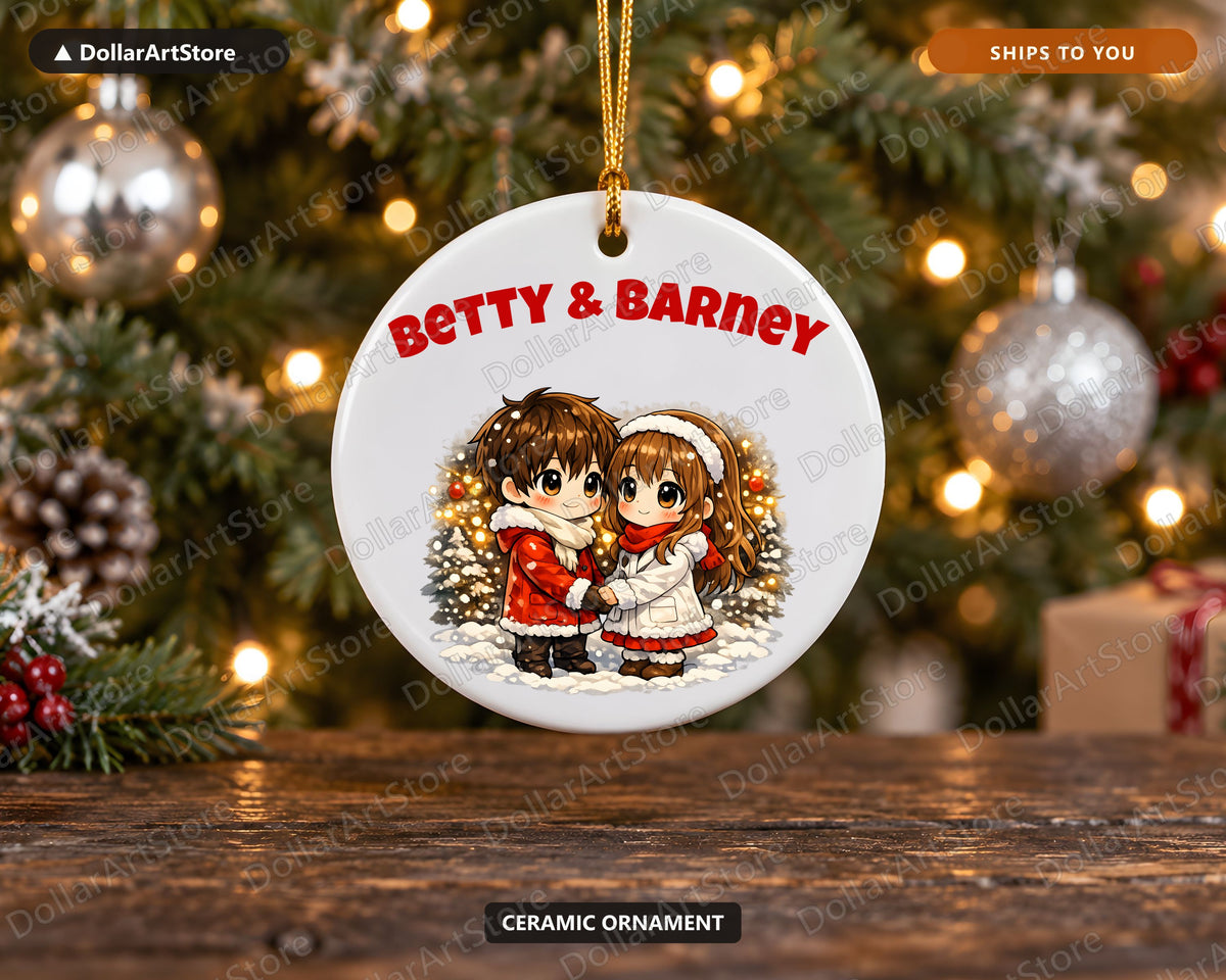 Cute Anime Couple Christmas Ornament, Ceramic Holiday Keepsake Gift