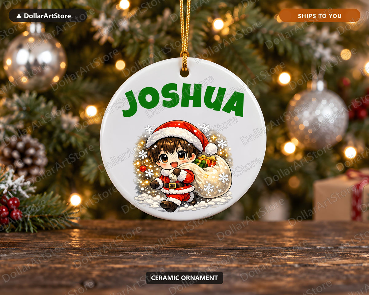 Anime Chibi Santa Christmas Ornament, Ceramic Tree Ornament Holiday Gift