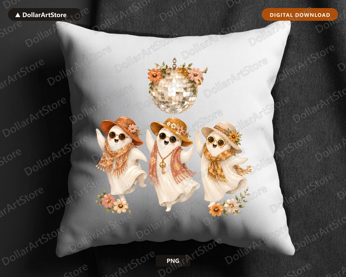 Boho Ghost PNG, Sublimation Design, Retro Halloween Shirt Design Digital Download