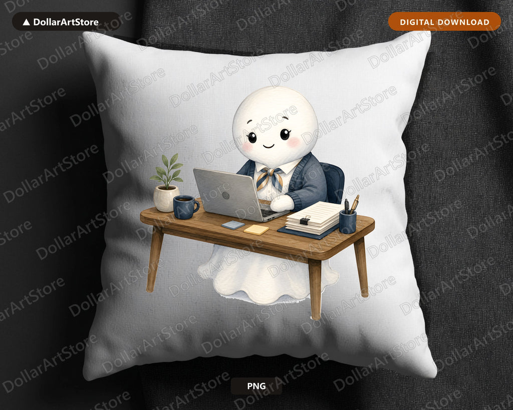 Cute Office Ghost PNG, Sublimation Design, Work From Home Shirt Design Digital Download