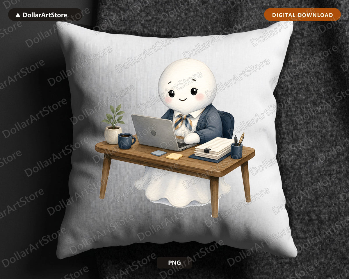 Cute Office Ghost PNG, Sublimation Design, Work From Home Shirt Design Digital Download