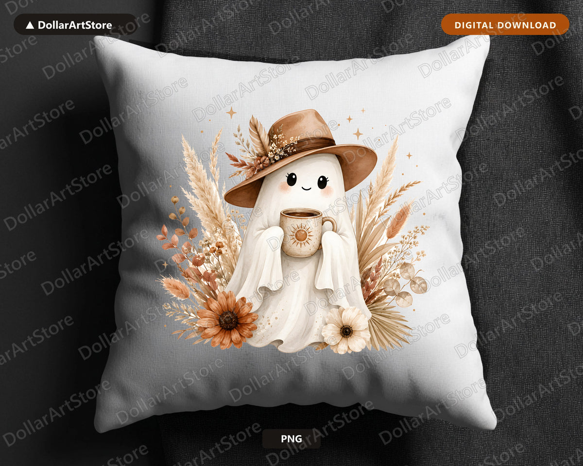 Boho Ghost PNG, Autumn Sublimation Design, Fall Shirt Design Digital Download