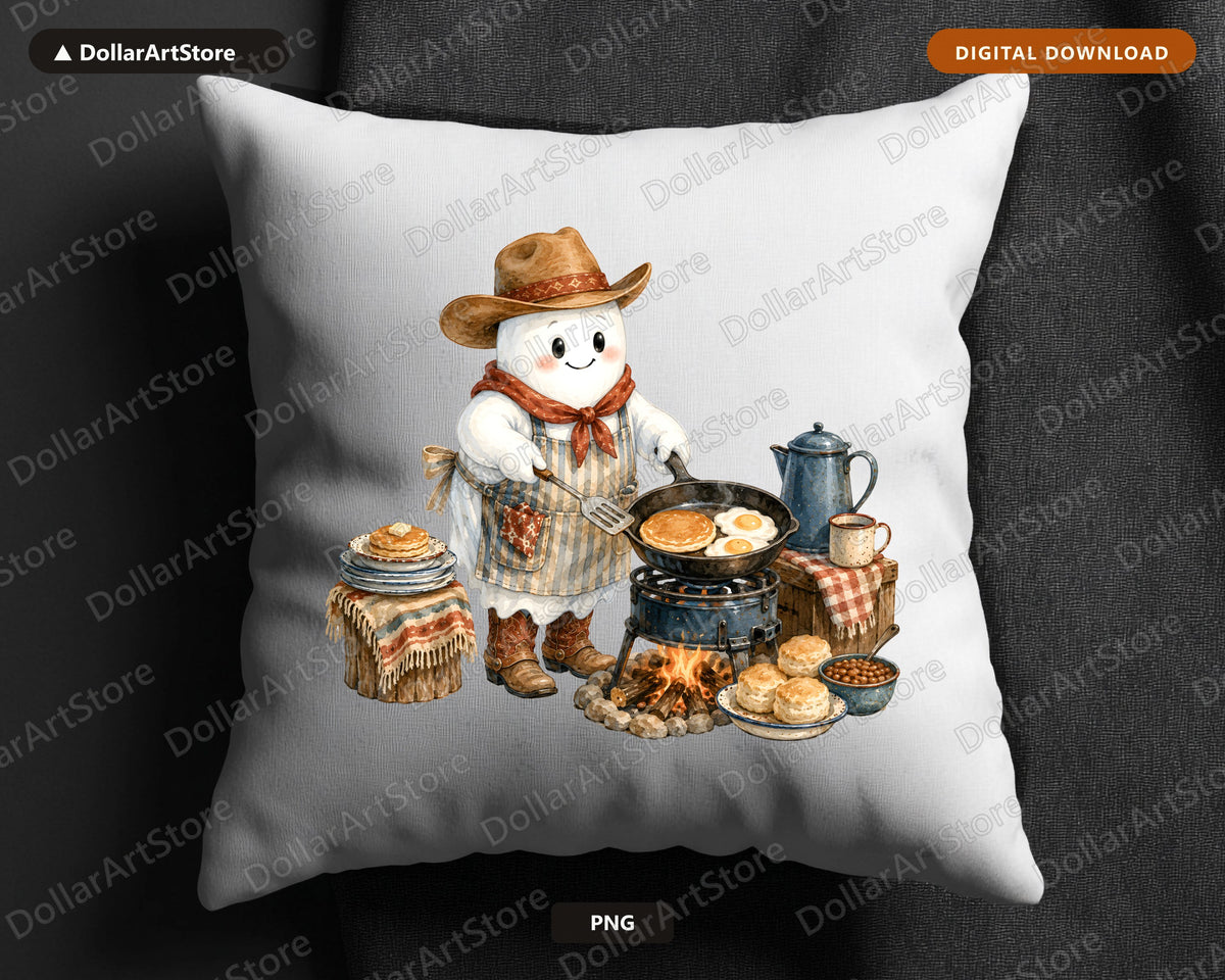 Western Cowboy Ghost PNG, Sublimation Design, Campfire Cooking Digital Download