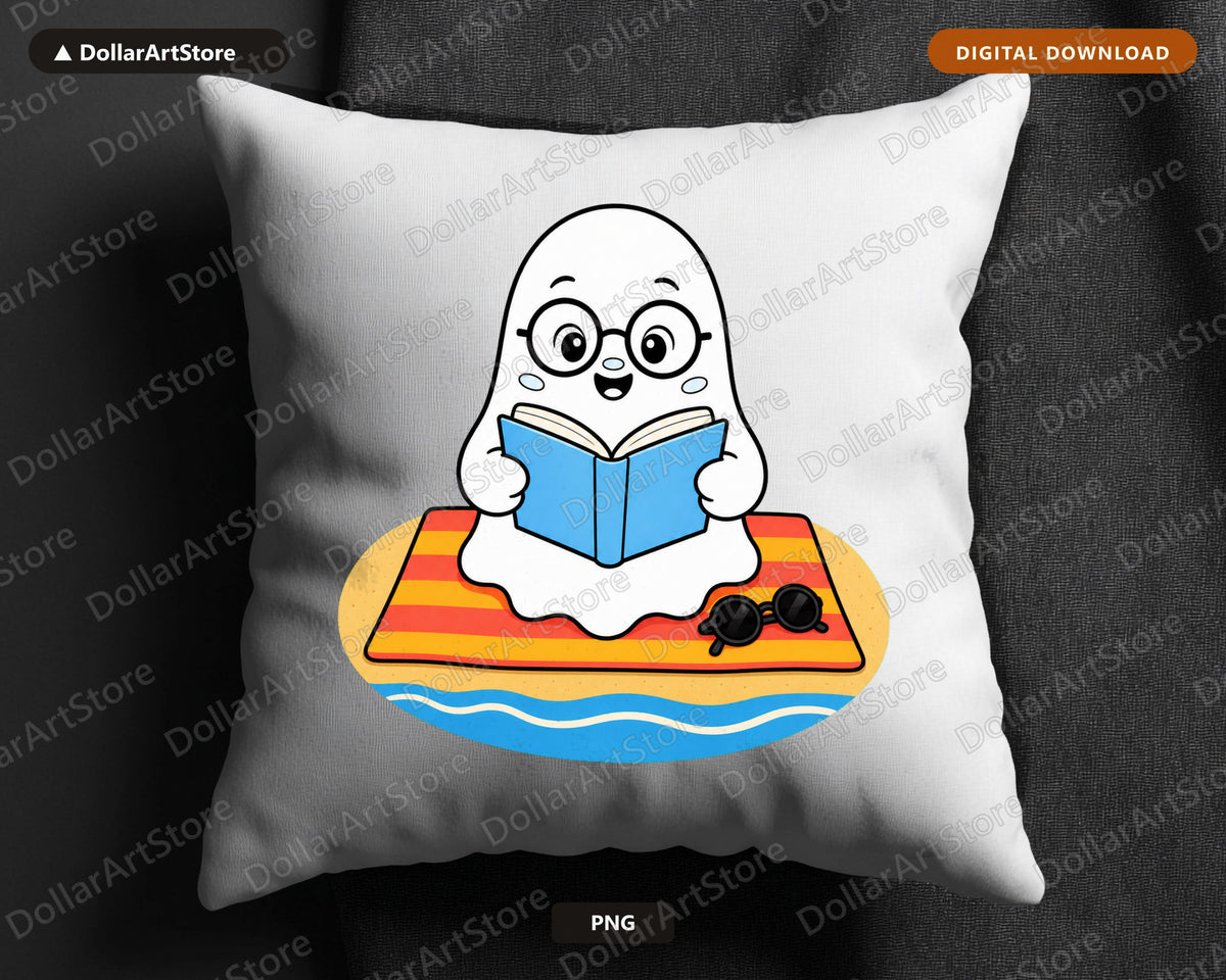 Bookish Ghost PNG, Summer Beach Reading, Sublimation Design Download