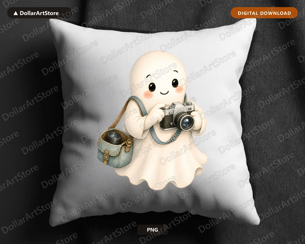 Cute Ghost PNG, Photographer Camera Design, Sublimation Shirt PNG