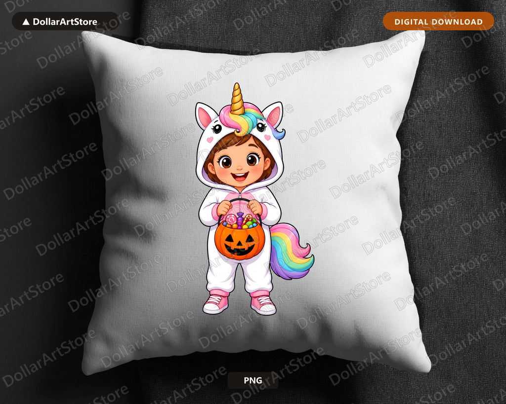 Cute Unicorn Halloween Costume Kid PNG, Sublimation Design Digital Download