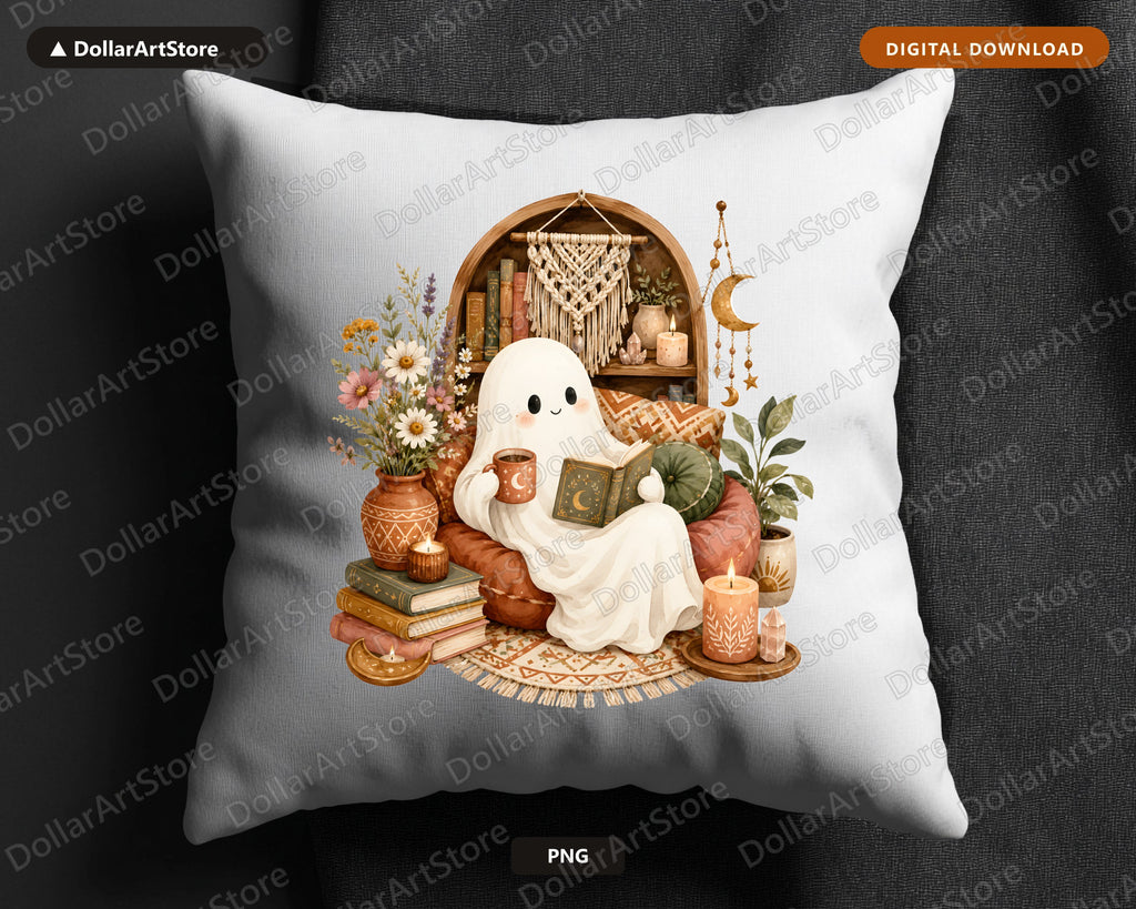 Bookish Ghost PNG, Cozy Reading Design, Sublimation PNG Digital Download