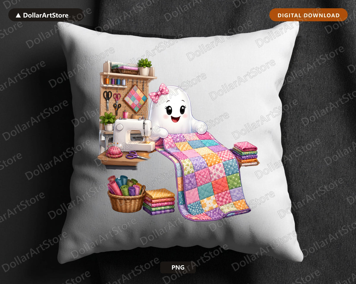 Cute Sewing Ghost PNG, Sublimation Design, Crafts Digital Download